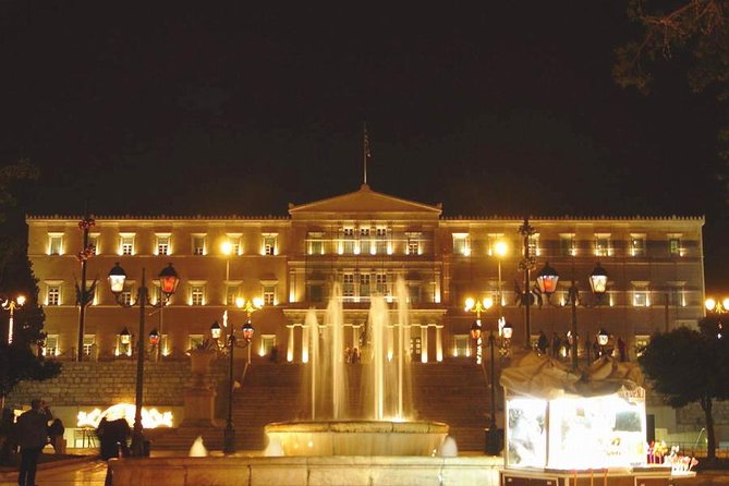 Athens Night Sightseeing Tour with Greek Dinner Show - Pickup, group size, and timing