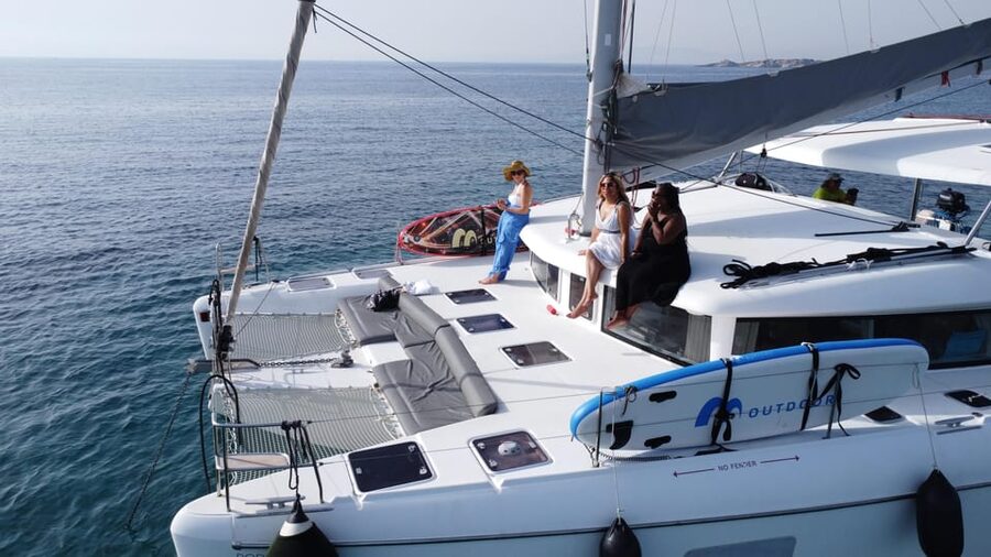 Athens: Riviera Catamaran Tour with Fresh Meal and Drinks - Hydrousa: time beside an uninhabited island